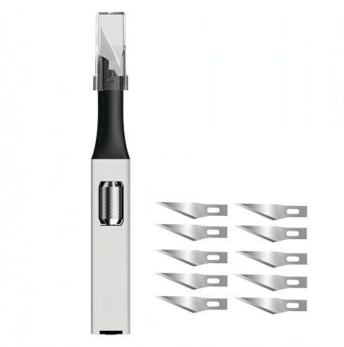 Precision Craft Cutter with 10 Spare Replacement Accessory Aluminum Handle Light Utility Tool for Art Set Crafts Card PCB Repair Modeling Paper Foam Felt Vinyl Leather Clay