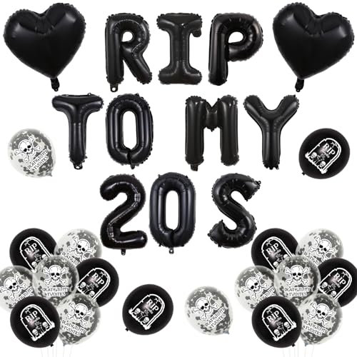 „Jollyboom Rip to My 20s Geburtstagsdekorationen, 30. Geburtstagsdekorationen schwarz, Rip Twenties Dekorationen für Frauen und Männer, Death to My Twenties Luftballons für ihn, ihre lustige dreißigs