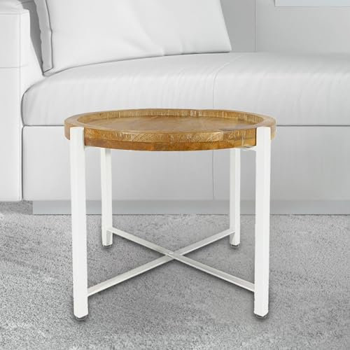 Couchtisch Sioux ø55cm Beistelltisch Wohnzimmer Tisch rund Metall Farbe Tabacco - White