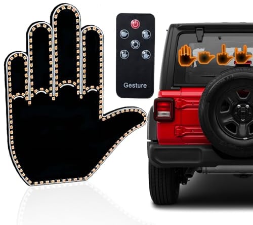 Funny Gesture Light for Car Back Window, Car Finger LED Light Gadgets with Remote Control, Finger Car Light Hand Gesture Led Sign, Middle Finge Car Light Accessories, Road Rage Signs Gifts (6 Keypad)