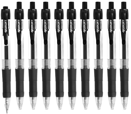 Westcott G²GELOTICE Gelschreiber Schwarz 10 Stück | Vorteilspack Gelstifte nachfüllbar mit ISO G2 Mine | weiche und präzise Gel Kugelschreiber mit 0,4mm Strichstärke | ergonom. Griff | E-712639 00