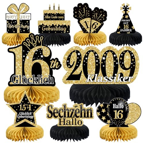 Voxisroma 16. Geburtstag Junge 9 STK Schwarze Goldene Tischdeko Geburtstag,16 Geburtstag Deko,16 Geburtstag Party Deko Für Männer und Junge,Geschenke Für Männer Geburtstag (Deutsche)