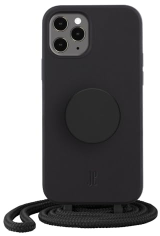 Just Elegance x PopSockets Compatible with iPhone 11 Pro Max, Mobile Phone Case with Strap, Protective Case with Chain, Removable Cord (Black)