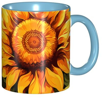 YYHWHJDE ColorName Tasse en céramique double couleur pour cappuccino, latte, céréales, yaourt, lait, boissons chaudes ou froides, four à micro-ondes, tournesols et soleil