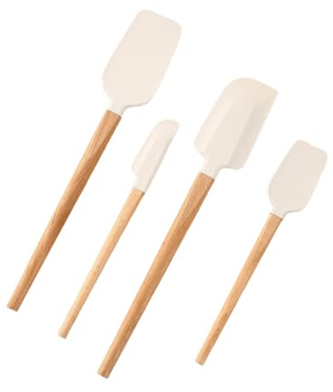 Silicone Spatula 4-piece Set, Heat-Resistant Spatulas, Wooden Handlespatula Upgrade Strong Handle with Ergonomic Grip for Cooking Baking Blenders Cooking Baking Stirring Mixing Tools