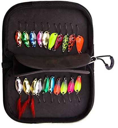 YOGOTEU 20 cucchiaini da pesca con esca in metallo, set di esche per trota persico spinner pesca con sacchetto di immagazzinaggio