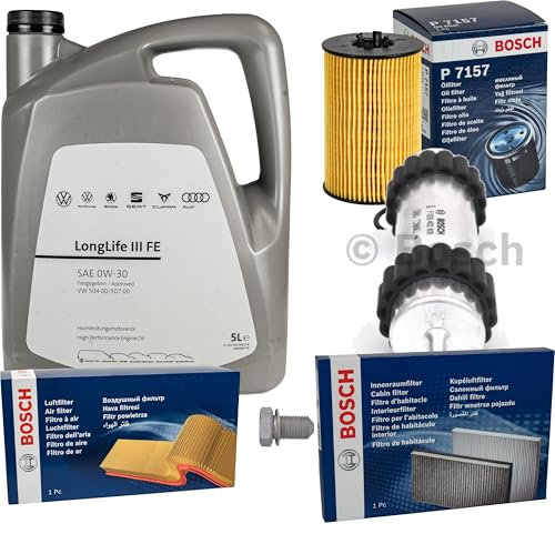 Inspektionspaket Wartungspaket Filterset mit 5 L 0W-30 Motoröl LongLife 3 FE, Ölfilter Luftfilter Kraftstofffilter Innenraumfilter (Aktivkohle) Ölablassschraube