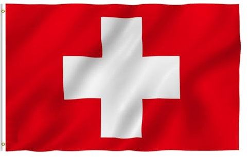 MOGADEE® Schweiz Flagge, 90 x 150 cm Schweizer Fahne mit 2 Metallösen, Wetterfeste Fahne für Fahnenmast, Leuchtenden Farben, Schweizer Nationalflagge für Sportveranstaltungen, Partys, Bar Deko