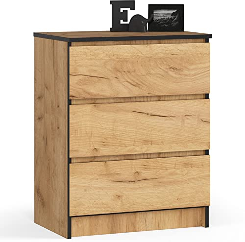 Home Collective Kommode in Eiche mit 3 geräumigen Schubladen, 60 cm breit, 77 cm hoch Kommode Schlafzimmer Flur Wohnzimmer Organizer Kommode mit Schubladen Holz Highboard Sideboard Schrank