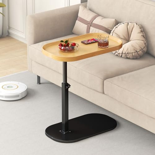 YUTVCZO Beistelltisch C Form Höhenverstellbar, Klein Couch Beistelltisch, 360° Drehbarer C Form Beistelltisch für Sofa, Modern Mobiler Kaffeetisch Holz Couchtisch Side Table für Wohnzimmer (Holz)