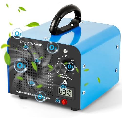 Ozone Generator, 60000 mg/h High Capacity Ozone Machine, Air Purifier with Temperature Humidity Display and 120 Min Timer for 320㎡ Room, Odor Eliminator for Home, Car, Office, Smoke, Pet Odours
