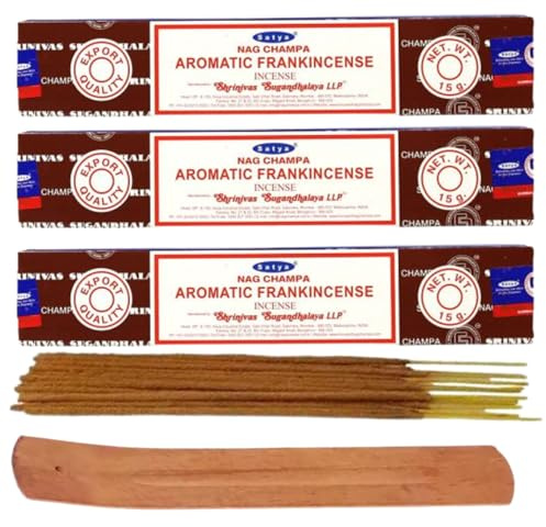 Satya, AROMATIC FRANK, Nag Champa, Incense Sticks, 3 Packs, Agarbatti | Multipack, Spiritual, Hand-Rolled, Natural, Non Toxic, Joss Sticks, With, Incense Stick Holder, For Yoga & Home Fragrance