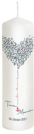 Liamoria® Hochzeitskerze Herz Anker personalisiert mit Namen und Datum - Modell Marvin - Hochwertige Traukerze Maritim zur Hochzeit (25 x 8 cm)