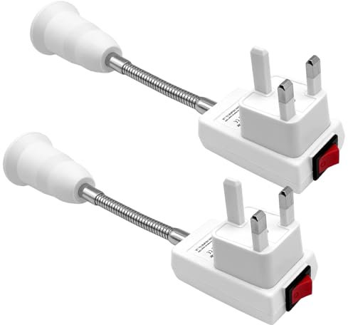 Hoembpn E27 Lamp Holder Socket Light UK Plug LED Bulb Holder with Switch,360° Plug in Wall Light Lamp Base Extension Adapter Table Lamp Fittings for Bedroom Cupboard hallway Garage (2 Pack)