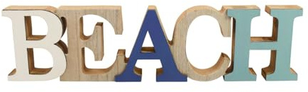 Concord GmbH Schriftzug Aufsteller Holz 'Beach' Blau Weiß Türkis Natur Maritime Deko 32 x 2 x 8cm