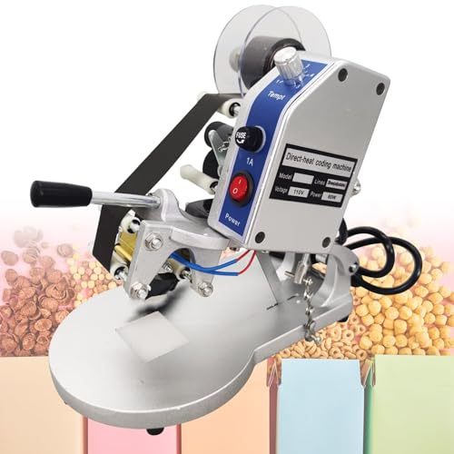 vnmudzeo Manueller Farbband-Codedrucker Mit FußSchalter Und Metallsockel, Desktop-Drucker FüR PlastiktüTen, Temperaturregelung 0–200 °C
