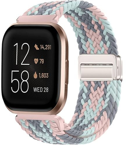Issinlky Geflochtenes Nylonband für Fitbit Versa 2/Fitbit Versa/Fitbit Versa Lite Smartwatch, elastisches Armband für Damen Herren