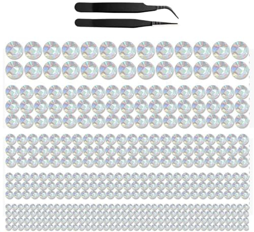 FENQURO 4 Blatt Strasssteine selbstklebend, Größe Mixed Strass Aufkleber 3-6mm, glitzersteine selbstklebend, Glitzer Runde Bling Diamant, Glitzersteine mit Pinzette für DIY Fingernagel Dekorationen