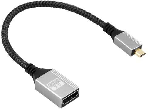 Adaptateur Micro HDMI vers HDMI Mâle vers Femelle Nylon Tressé 4K @ 60 Hz 3D 2160p, Compatible avec Raspberry Pi 4, GoPro Hero 7/6/5/4/3, Nikon B500, Sony Alpha Serien(A6000–A7S) (20CM)