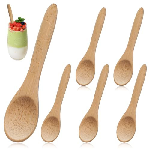 Tyqour 6pcs Small Mini Wooden Spoons for Coffee, 3.43in Wooden Teaspoon, Honey Spoon Set, Brown Bamboo Wood Coffee Spoons, Perfect for Honey, Tea, and Condiments