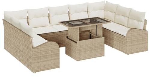 vidaXL 5-Sitzer Garten Rattan Sofa Set Beige Kissen UV-Beständig Modulares Design Ideal für Pavillon oder Balkon Enthält Tisch und perfekt für Zusammenkünfte Garten Loveseat Couch mit Poly Möbeln