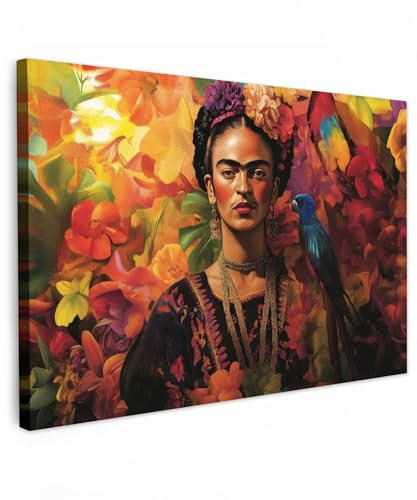 MuchoWow© Bilder Groß XXL Wohnzimmer Deko Modern Wandbild Kunstdruck | 120x80 cm - Leinwand Bild Schlafzimmer über Bett Room Decor Geschenke Frau - Blumen - Papagei - Malerisch