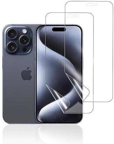 KoasVonson Hydrogel Displayschutzfolie für iPhone 15 Pro, 2 Stück | Flexible TPU-Hydrogel-Folie, selbstheilend, mit Kratzschutz, hohe Klarheit, Face ID-kompatibel, hüllenfreundlich