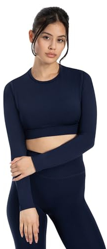 SMILODOX Longsleeve Damen Tisha, Cropped Sportshirt mit Rundhals, Funktionsshirt elastisches Unterbrustbund, bequemes Langarmshirt, ideal für Alltag, Freizeit, Fitness, Yoga, Layering