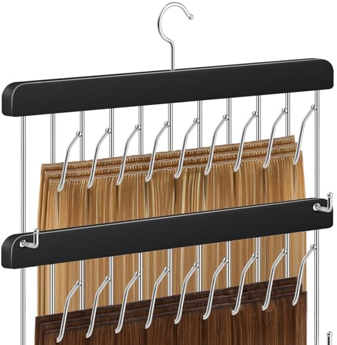 2 Pack Hair Extension Holder & Hanger – Braiding Rack Stackable Hair Extension Storage Rack for Styling, Rotatable Wig Organizer Stand for Wigs, Hairpieces, Clip/Tape Ins and Accessories