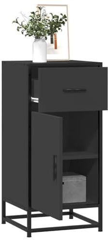 WRJENFSC Sideboard Schwarz 35,5x35x76 cm aus Holzwerkstoff und Metall mit 1 Schublade und 2 Einlegeböden Modernes Industrial Design Robuste Konsolen für Living Room Küche Flur und Schlafzimmer