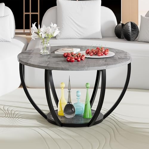HOMERECOMMEND Couchtisch Rund,Runder Couchtisch,Sofatisch mit Ablage,Beistelltische mit stauraum,Wohnzimmertisch,Sofatisch Tische für Heimbüro,Grau