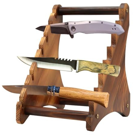 Pvnoocy Messerständer, Messerhalter für 7 Messer, Präsentationsständer für Küchenmesser, Taschenmesser & Jagdmesser, Messerregal zur Aufbewahrung & Dekoration, Geschenk für Messersammler
