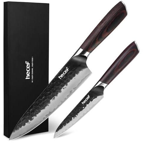 hecef Japanese Chef Knife Set, 2-Piece High Carbon Steel Knives | Ergonomic Pakkawood Handles, Ultra Sharp Edge, Precision Cutting, Balanced Grip, Everyday Kitchen Use