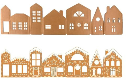 Weihnachtsdorf – Lebkuchenhaus Faltbar 99 x 25 cm Bausatz DIY Papierdorf mit batteriebetriebenen Lichtern | Wohnkultur für Urlaub Schlafzimmer Il so