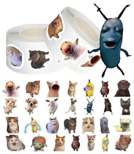 LACHT 1000Pcs Cat Meme -Aufkleber Rollen, Planer-Aufkleber, 28Stile, Katzen, Hunde– Ausgefallene Aufkleber, Mit Lang Anhaltender Klebstoffdesign, Wasserdicht Und Unterhaltsam, Für Laptop, Flaschen(B)