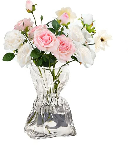 TMZDCJK Dickwandige Klarglas Glasvase 20cm für Tulpen & Rosen Blumenstrauß | moderne Kristall-Blumenvase, Elegante Tisch-Deko für Wohnzimmer & Büro.Geschenkidee für Frauen Geburtstag & Valentinstag