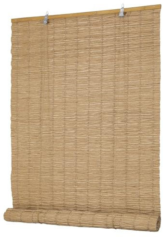 Grandekor Store Enrouleur Occultant Bambou Artificiel PE Résistant Extérieur pour Terrasse Véranda Pergola Porte & Fenêtre, 150x220cm, Naturelle