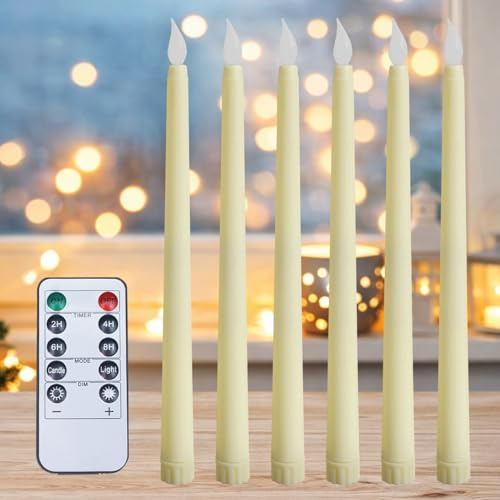 6PCS Led Candles, Led Candle Sticks with Remote Control, 3D Wick Light Window Led Candle Ivory Battery Operated Pack of 6, Christmas Home Wedding Decor[Energy Class A]