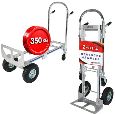 PROREGAL 2-in1 Sackkarre & Plattformwagen Apollo klappbar Traglast 350/250 kg, 2 Luftbereifung & 2 Vollgummiräder, Stahlrahmen, 131x50x48cm Transportkarre Transportwagen