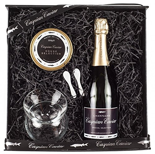 Caspian Caviar House Fizz Gift Set 50g | Luxury Caviar & Champagne Gift Box with Glass Bowl & Spoons | Premium Siberian Sturgeon Caviar | Elegant Magnetic Gift Packaging