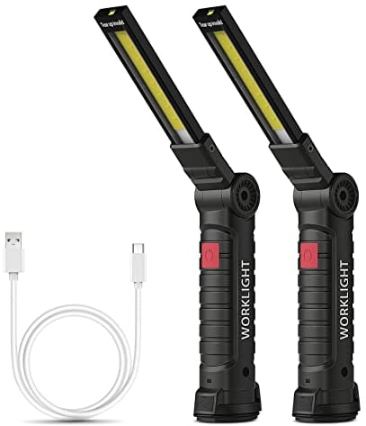 Cadeau Homme, Coquimbo Lampe de Poche Lampe de Travail Rechargeable Lampe Atelier COB Torche avec Base Magnétique 5 Modes Camping Lampe pour Garage, Camping, d'Urgence, etc (Noir, 2 Pièces)