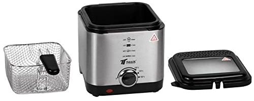 THULOS Friteuse électrique de 1,5 litre d'huile de capacité, avec thermostat réglable et récipient avec revêtement antiadhésif TH-FR11 INOX.
