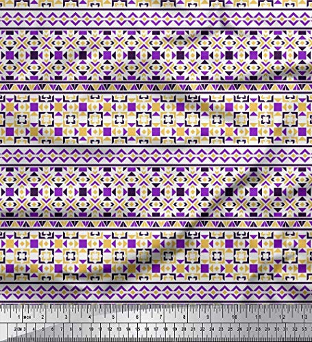Soimoi Lila Baumwoll-Voile Stoff aztekisch geometrisch Stoff Meterware 56 Zoll breit