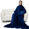 Wearable Blanket With Sleeves and Foot Pockets, Fleece Wearable Blanket with Adjustable Velcro for Women Men, Lightweight Soft Wrap Throws Blanket for Reading Watching TV,200X170CM - Navy