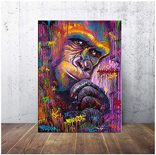 XIANGPEIFBH Drucken Leinwand Malerei Bunte Orang-Uta Graffit Tier Poster für Wohnzimmer Wandkunst Bilder Home Frame Dekoration 30x40 cm / 11,8 x 15,7 mit Rahmen