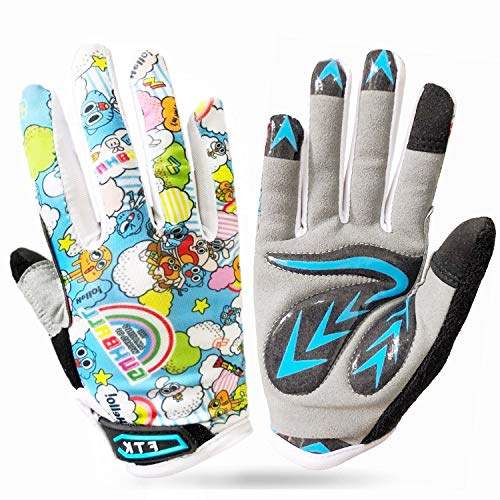 Gants Velo Enfant Cyclisme Junior Running VTT Moto Plein Doigt Poignée Paire, Gant Bicyclette Escalade Randonnée Skateboard Gel Résistant à l'abrasion Antideparant Mitaines Outdoor (XL, Bleu Ciel)