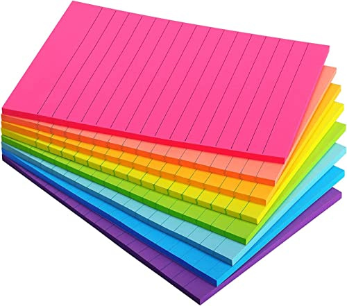 Eastern Wolf 8 Pads Lined Sticky Notes 4x6 in, Sticky Notes with Lines, Self-Stick Note Pads 8 Bright Multi Colors, 35 Sheet/Pad