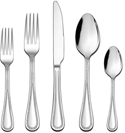 Homikit Lot de 30 couverts pour 6 personnes - En acier inoxydable poli - Couverts avec couteau/fourchette/cuillère - Pour la maison, la cuisine, le restaurant, le bord perlé - Passe au lave-vaisselle