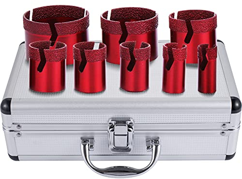 VEVOR Trépan Diamant Scie Cloche Foret Diamanté 8Pcs, Kit de Forets Rouges 20/35/40/45/50/68 mm, Trépan Cylindrique Forage à Sec/Humide Filetage M14 pour Meuleuse Carrelage Porcelaine Granit Marbre