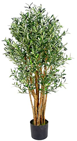 Leaf Design UK - Olivo Artificial Realista en Maceta de plástico Negro de 125 cm, AZ-Olive